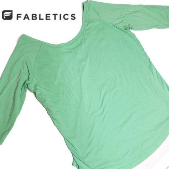 Fabletics Green 3/4 Sleeve Top Womens Scoop Back athletic top size medium - Picture 3 of 7